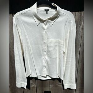 Monrow Button Down Open Back Blouse White Top Shirt M